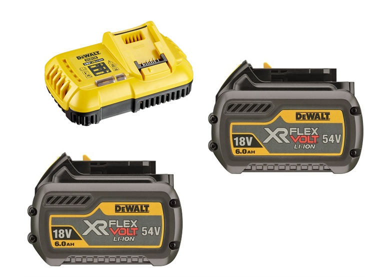 Set accu's  54/18V 2.0/6.0Ah en oplader DeWalt FLEXVOLT DCB118T2