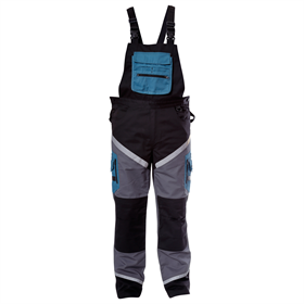 Werkbroek met bretels, zwart-grijs-turquoise met reflectoren M ce Lahti Pro L4060202