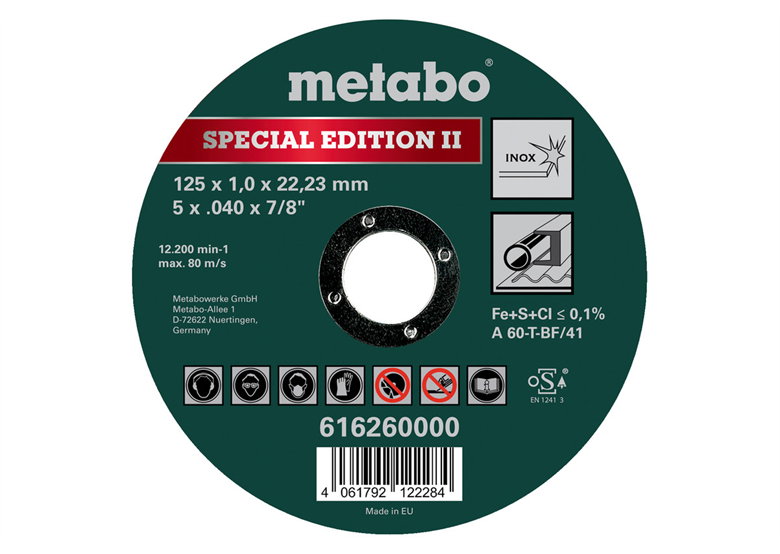 Korundschijf 'Special Edition II 125x1,0x22,23mm, Inox, TF 41 Metabo 616260000