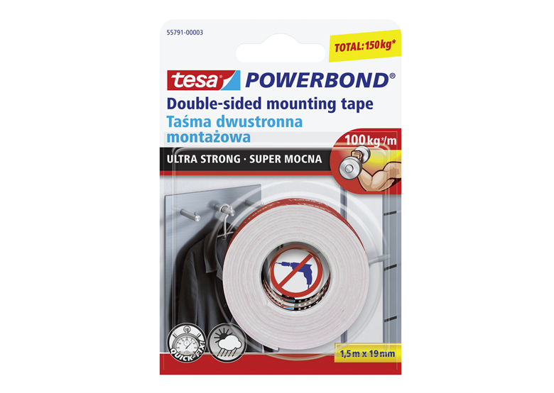 Montagetape POWERBOND extra sterk 1,5m x 19mm Tesa 55791